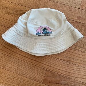 PacSun Bucket Hat ~ OS ~ Cream with Pink & Blue Wave Logo ~ EUC ~ 100% Cotton